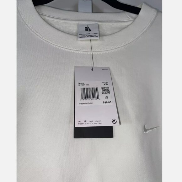 Nike Solo Swoosh Heavyweight Mens Fleece Crew DX1361-133 Sail/White - Picture 4 of 7